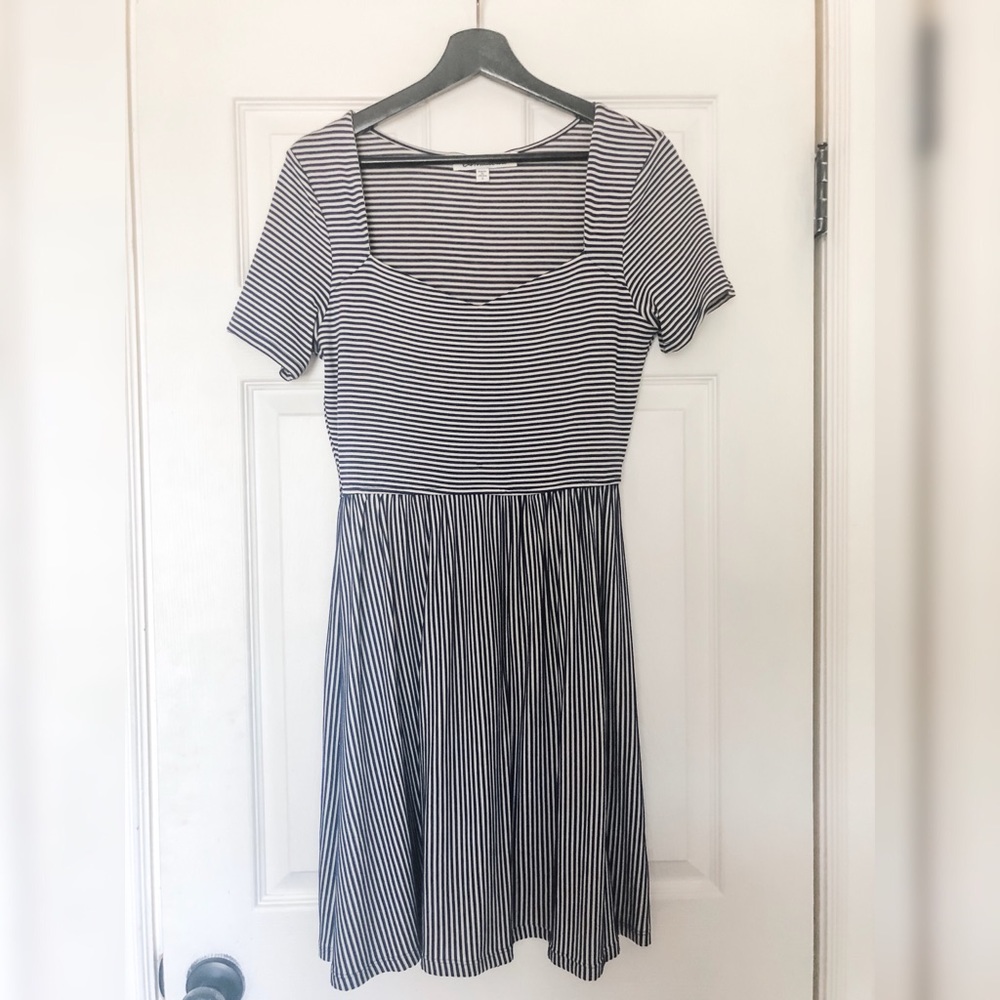 Navy blue & white pin-striped dress